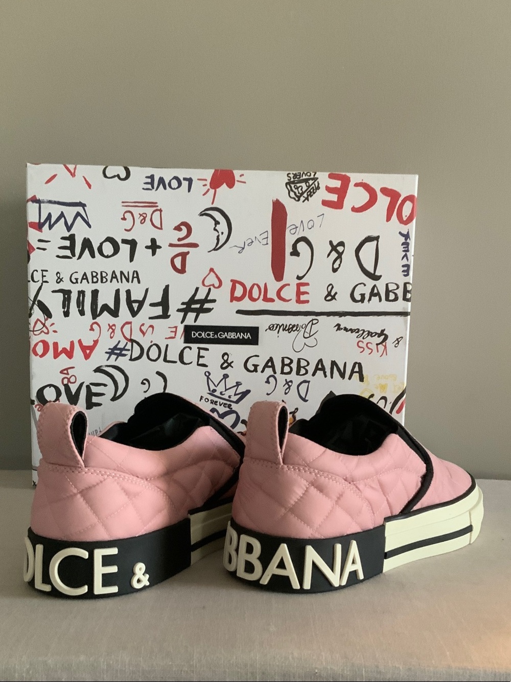 Dolce & Gabbana Pink Quilted Slip-On Sneakers with Black Trim - Picture 3 of 5